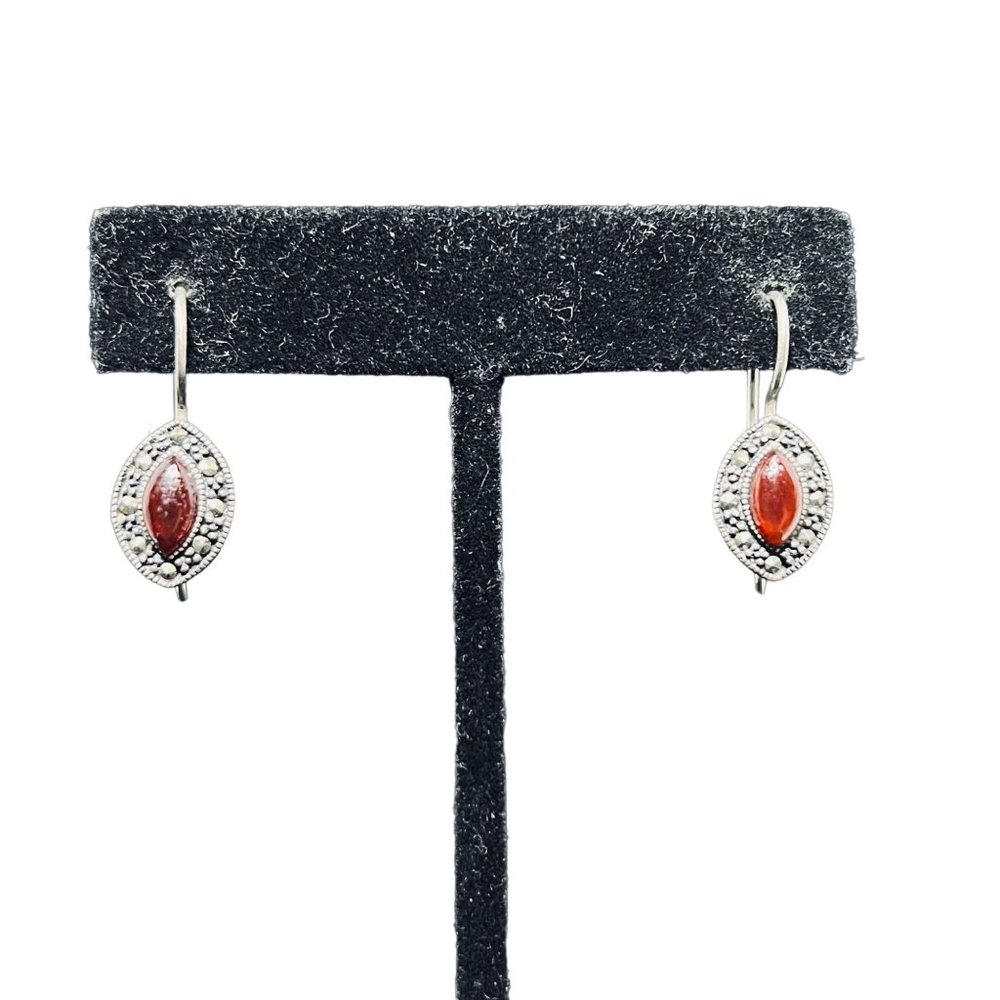 Vintage Sterling Silver Marcasite And Semi Precious Stone Pierced Earrings (4944